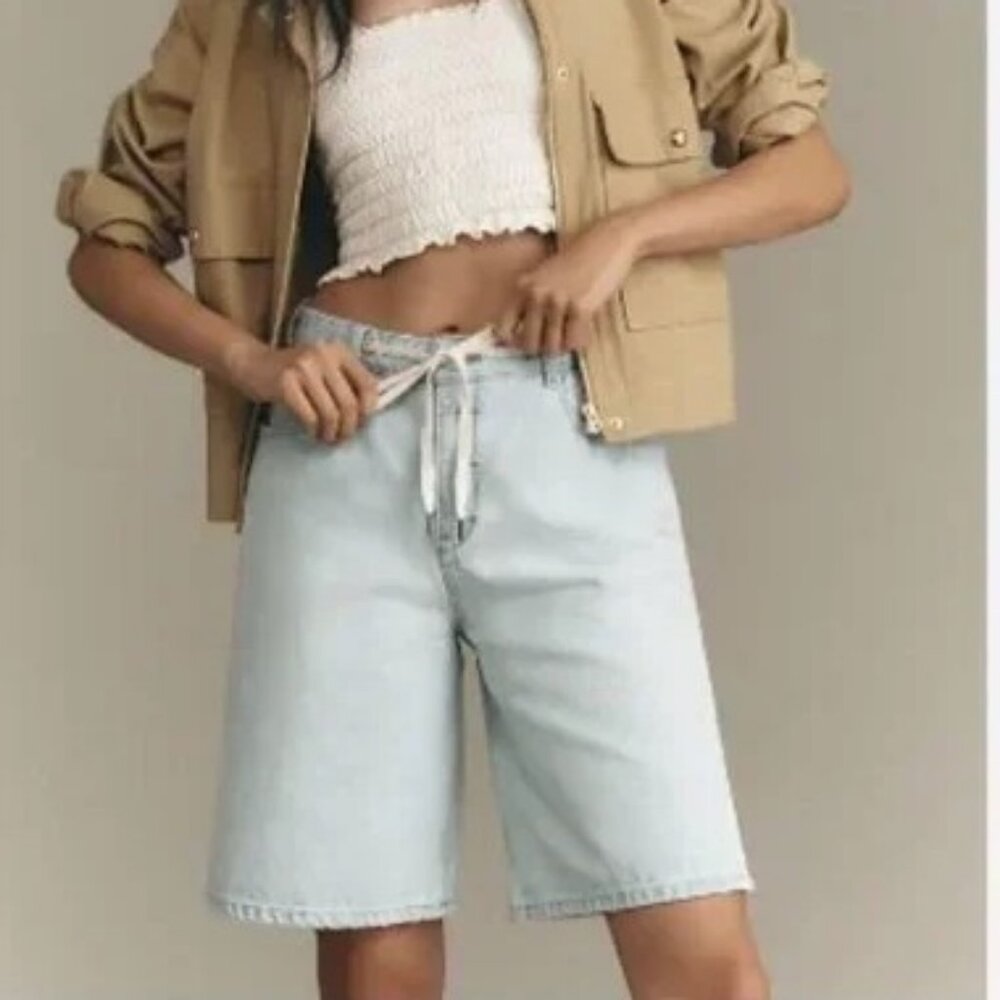 Anthropologie Pilcro Classic Bermuda Denim Shorts with Drawstring Waist size 27